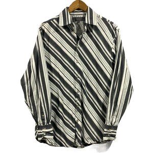 Mac & Jac Grey White Striped Casual Button Down M